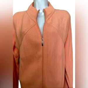 New! Liz Claiborne 100% Cotton Zip Sweater Jacket Orange Large